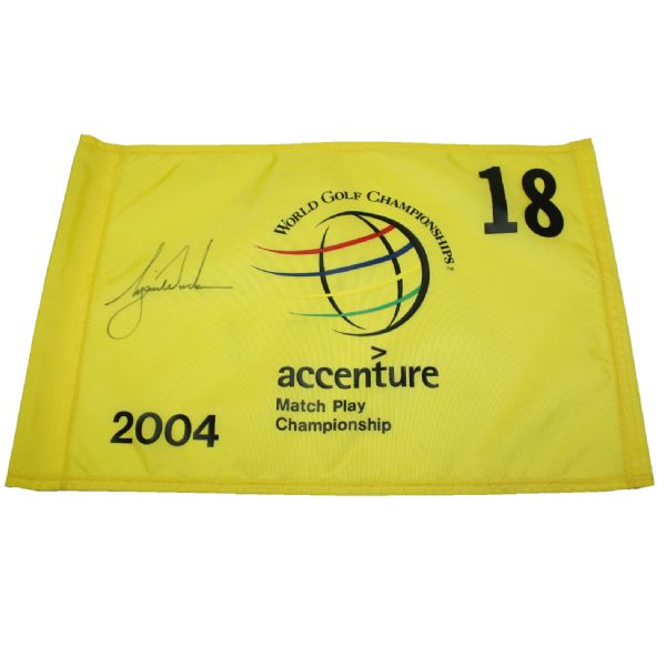 Tiger Woods 2004 Accenture Match Play Champion Single Signed Flag-40th Career Win