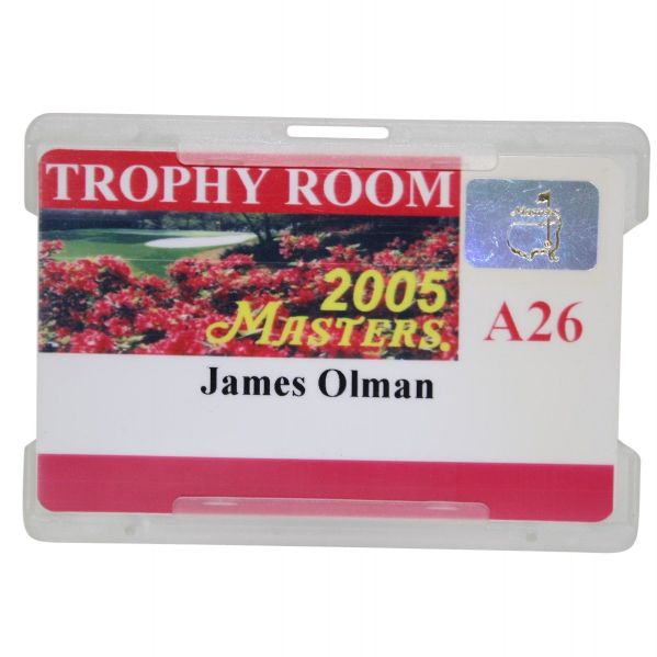 2005 Masters Trophy Room Badge - James Olman - Tiger Win - Jack's Last Masters  