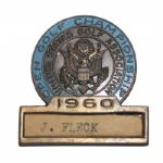 Jack Flecks 1960 US Open Contestants Badge - Tied For 3rd Behind Palmer & Nicklaus 