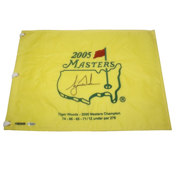 Tiger Woods Signed Masters 2005 Embroidered Flag - Additional Embroidery UDA BAK42791
