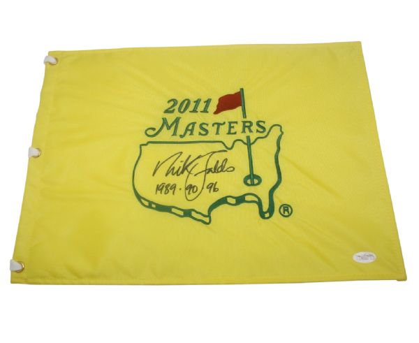 Nick Faldo Signed Masters 2011 Embroidered Flag with Years Inscription JSA COA