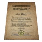 Jack Flecks 55 Banshees Award for Sportsmanship-Signed by HOF Boxer Gene Tunney
