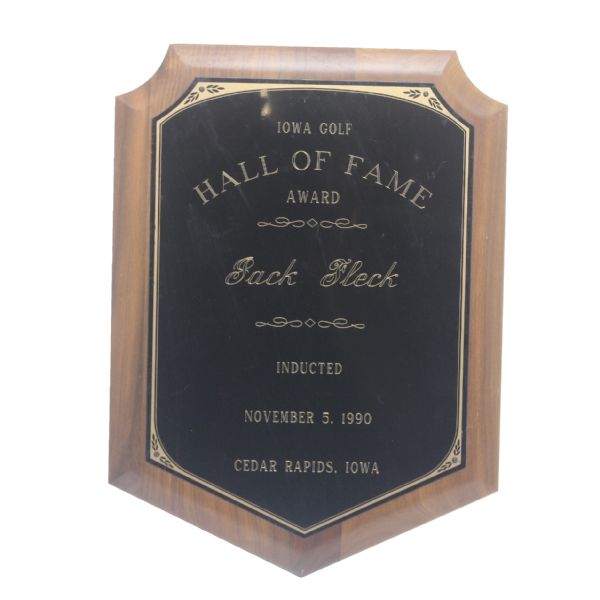 Jack Fleck's 1990 Iowa Golf Hall of Fame Induction Plaque-Only Major Winner
