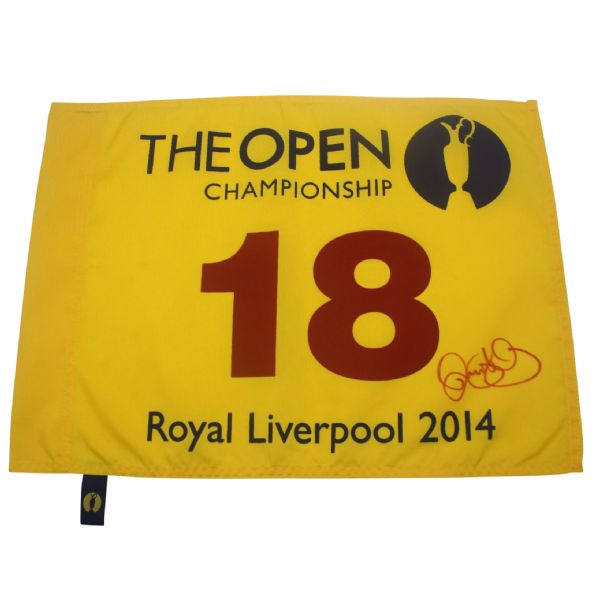 Rory McIlroy Signed 2014 OPEN Championship Royal Liverpool Flag JSA COA