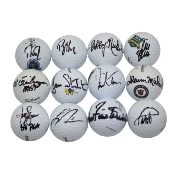 Lot of Twelve: PGA Championship Champions Signed Golf Balls JSA COA