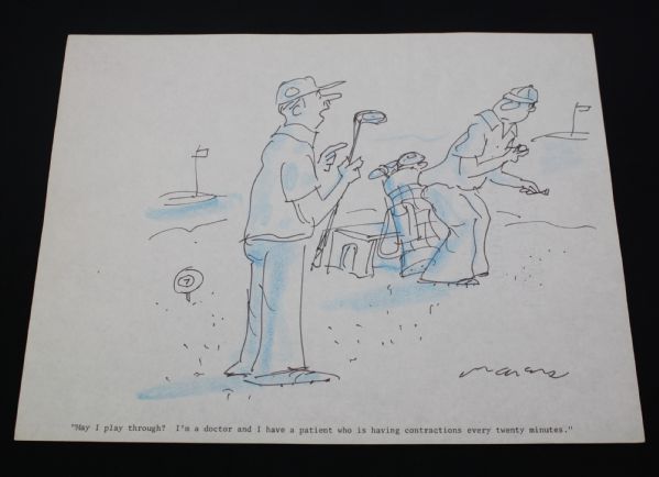 Lot of Two Original Color Signed Golf Cartoons by Jerry Marcus JSA COA