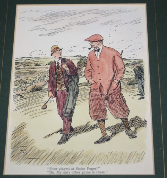 Antique Golf Color Lithograph from British 1930's Periodical Punch