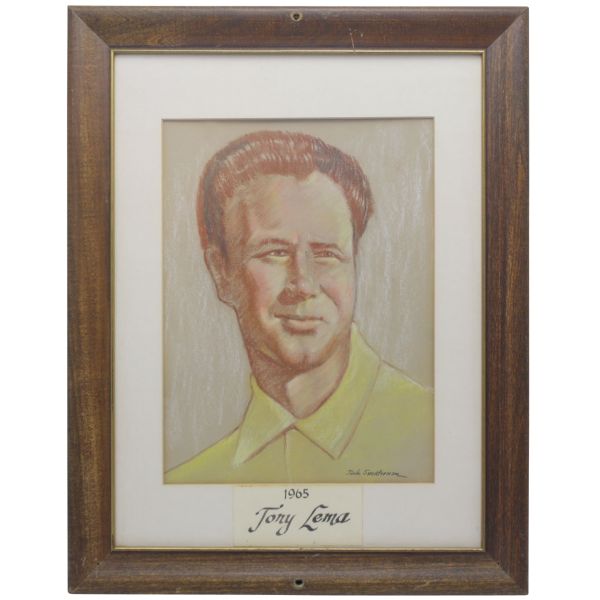 Tony Lema Original Signed Pencil/Chalk PGA Tour Portrait by Jack Sneiderman - Drawn in 1965