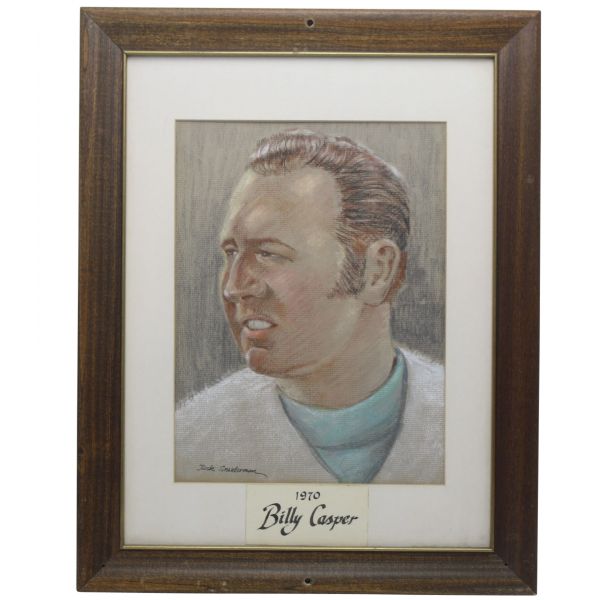 Billy Casper Original Signed Pencil/Chalk PGA Tour Portrait by Jack Sneiderman - Drawn in 1970