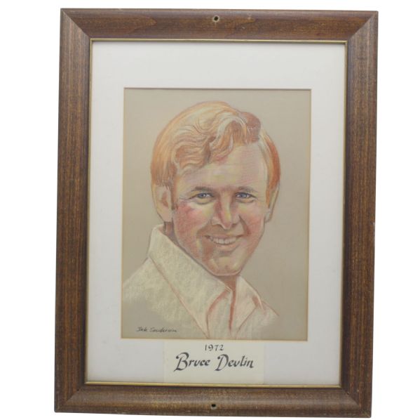 Bruce Devlin Original Signed Pencil/Chalk PGA Tour Portrait by Jack Sneiderman - Drawn in 1972