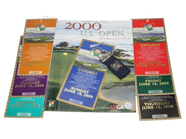 2000 US Open Pebble Beach Lot: Unused Full Set of Tickets, Program, and Key Chain