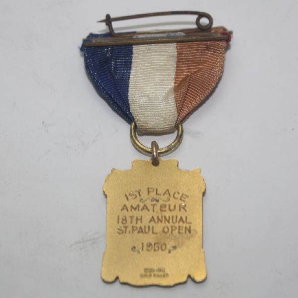 Frank Stranahan's 1950 St. Paul Open 10K Filled Medal w/Ribbon-Low Amateur