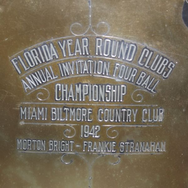 1942 Florida Year Round Clubs Annual 4 Ball Plaque - Frankie Stranahan