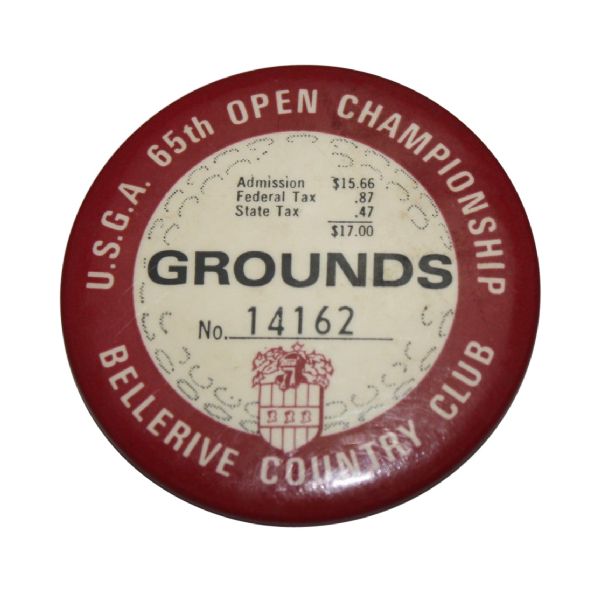 1965 US Open Grounds Badge #14162-Gary Player Wins Completes Career Grand Slam
