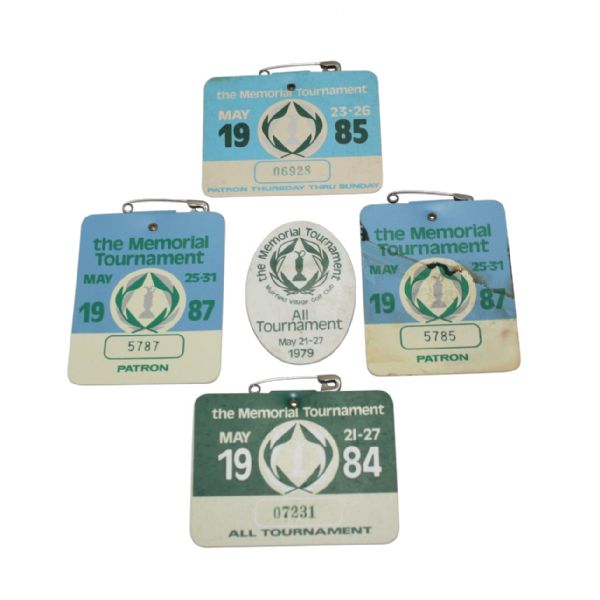 Lot of Five Memorial Tournament Badges - 1979, 1984, 1985, 1987(2x)