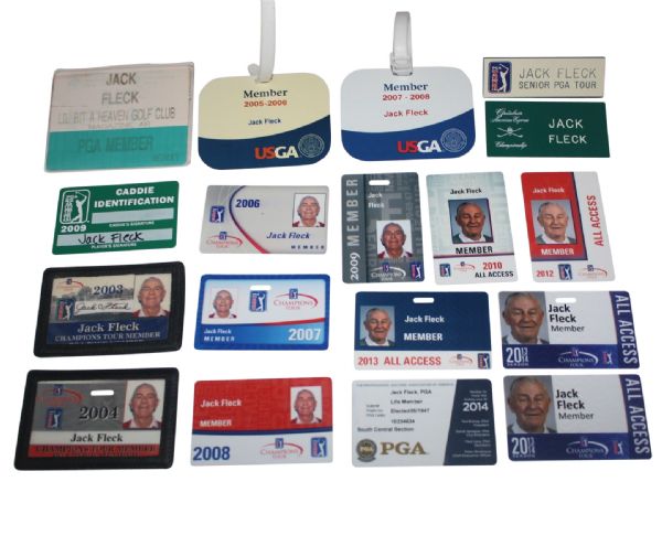  18 Item Misc. Jack Fleck Lot of PGA & Champions Tour All Access Badges and Others