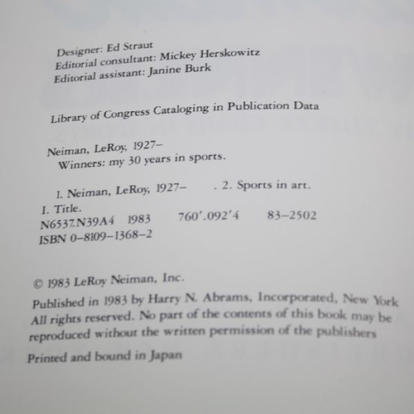 LeRoy Neiman Autographed Book 'Winners' JSA COA