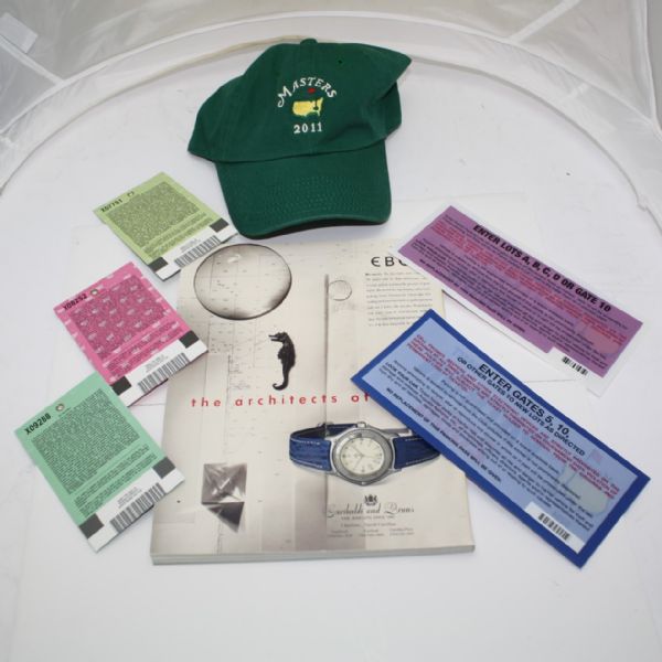 Lot Masters Items-Tickets '04-'06, 2011 Caddy hat, 2 Prk. Pass & '91 Ryder Cup Prog.