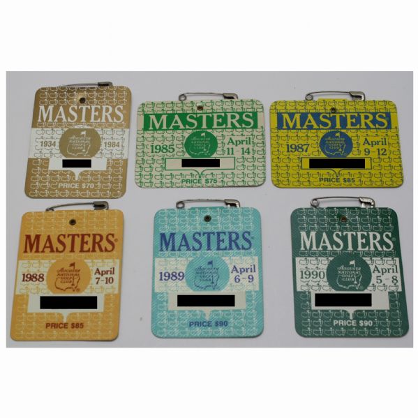 Lot of Six Masters Badges: '84 '85 '87 '88 '89 '90