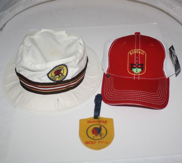 Seminole Golf Club Bucket Hat, Red Tail Hat, and Seminole Bag Tag
