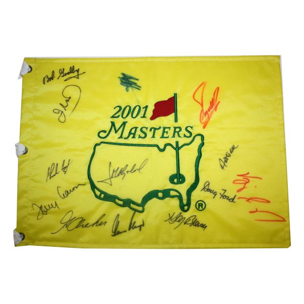2001 Masters Embroidered Pin Flag Signed by 13 Champs JSA COA