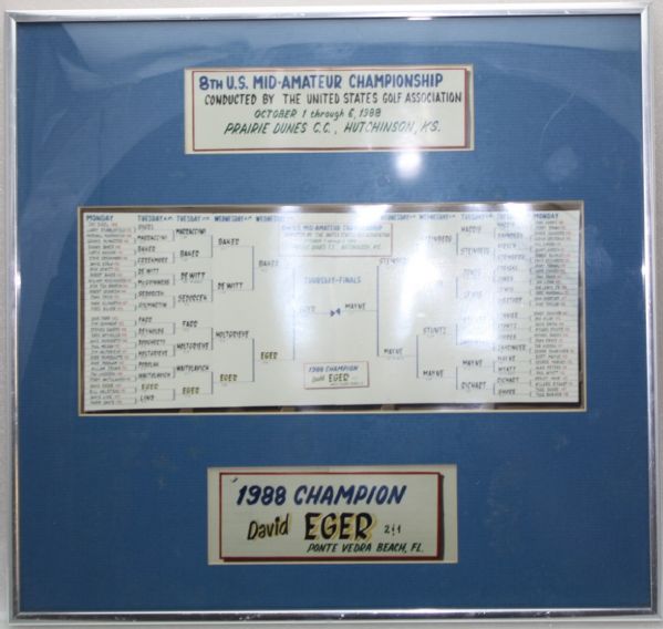 1988 U.S. Mid-Amateur Framed Championship Bracket Inscrib-David Eger Champs 8x10