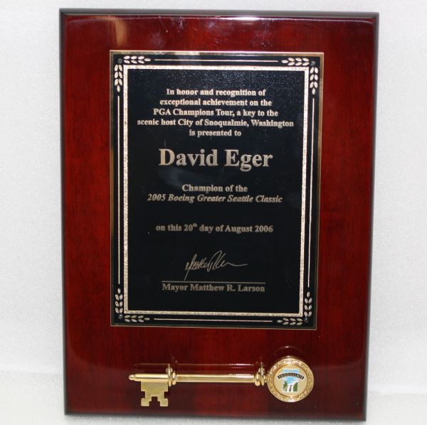 David Eger Awards For Champs Tour Win@2005 Boeing Seattle-Key to the City and Framed Scorecards 