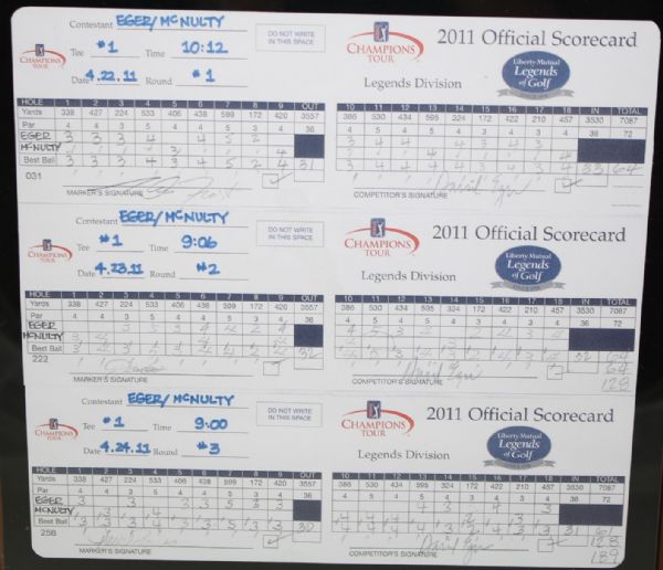 2011 Liberty Mutual Legends of Golf David Eger/Mark McNulty Framed Winning Scorecards