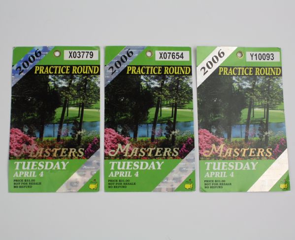 (3) 2006 Masters Practice Round Tickets - Phil Mickelson Champ