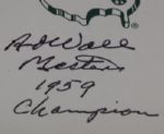 Art Wall Signed w/1959 Win Inscription Augusta National Masters Scorecard JSA COA