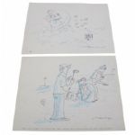Lot of Two Original Color Signed Golf Cartoons by Jerry Marcus JSA COA