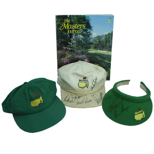 Multi-Signed Masters Visor and Hat with 1991 Journal and Caddy Hat JSA COA