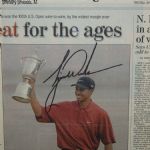 Tiger Woods Signed 'The Herald' - US Open Victory 2000 - Holding Trophy