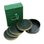 Set of Four Green and Yellow Genuine Leather Trafalgar Undated Coasters