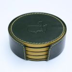 Set of Four Green and Yellow Genuine Leather Trafalgar Undated Coasters