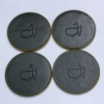 Set of Four Green and Yellow Genuine Leather Trafalgar Undated Coasters