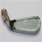 Hand Carved 'Hole-In-One' 4-Iron from Untreated Natural Jadeite Jade Encrusted in Diamonds w/Sterling Silver Box & Gem ID Report