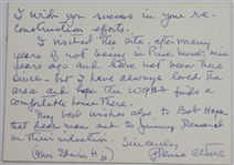 Glenna Collett-Vare Personal Hand Written Note to Legend John Derr JSA COA