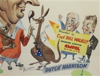 1954 Original Tony Rafty 'Dutch' Harrison Watercolor Caricature - Sun Newspapers Sydney