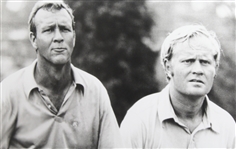 Jack Nicklaus & Arnold Palmer Signed Cuts Framed with B&W Large Photo JSA COA