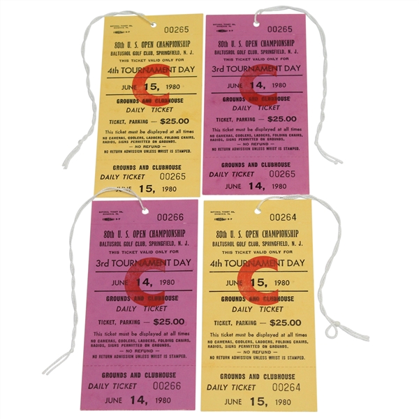 Lot of Four 1980 US Open at Baltusrol Tickets - Saturday(x2) & Sunday(x2)