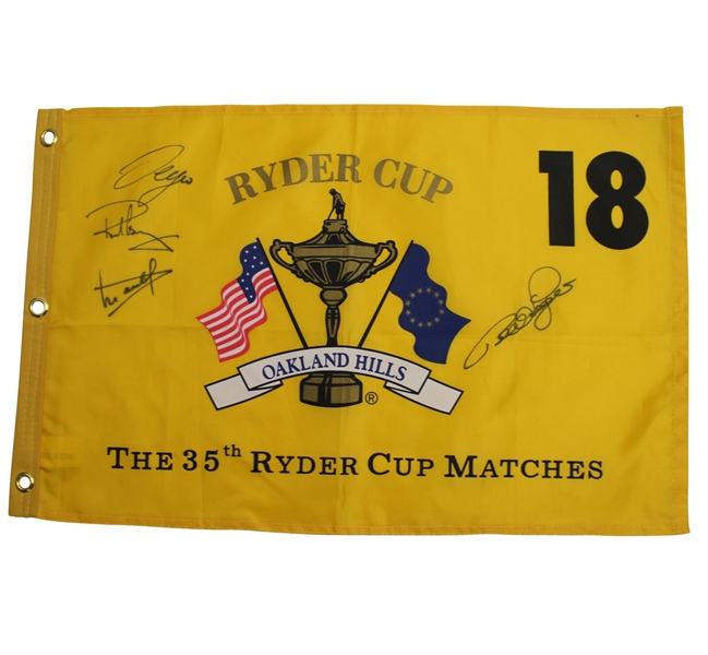 Multi-Signed 2004 Ryder Cup at Oakland Hills Flag JSA ALOA