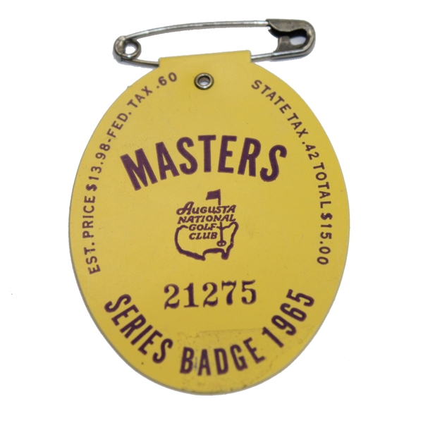 1965 Masters Tournament Badge - #21275