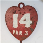 Circa 1800's Heart Shaped Cast Iron #14 Hole Marker - Par 3 - Seldom Seen
