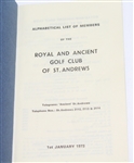 Royal & Ancient St. Andrews 1972-1973 Member Directory