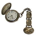 Talis of Switzerland Silver Plated Mesh Pattern Pocket Watch with Golf Charms