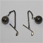 Lot of Two Metal Golf Balls with Sterling Clubs on Chain