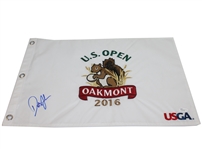 Dustin Johnson Signed 2016 US Open at Oakmont White Embroidered Flag JSA #P67604