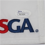 Dustin Johnson Signed 2016 US Open at Oakmont White Embroidered Flag JSA #P67604