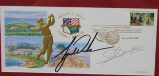 Tiger Woods & Jack Nicklaus Signed 2000 US Open Cachets - Framed JSA ALOA